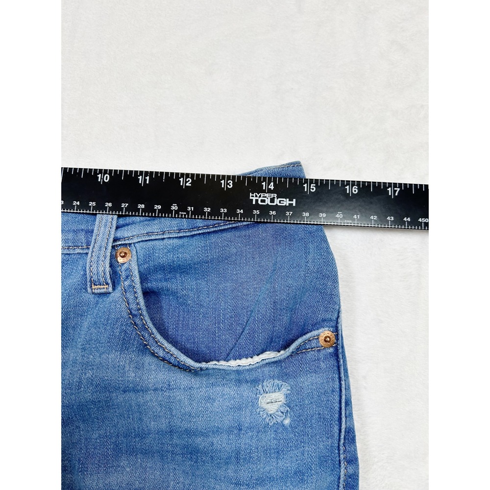 Levis High Rise Distressed Denim Shorts Medium Wash Blue Frayed Hem Size 30 - Picture 3 of 5